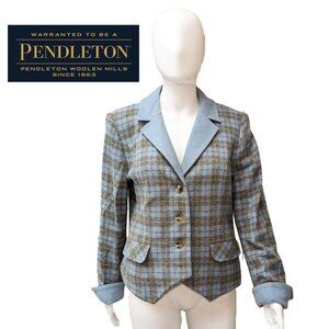 PENDLETON Baby Blue Plaid Lambswool-Blend Jacket/Coat